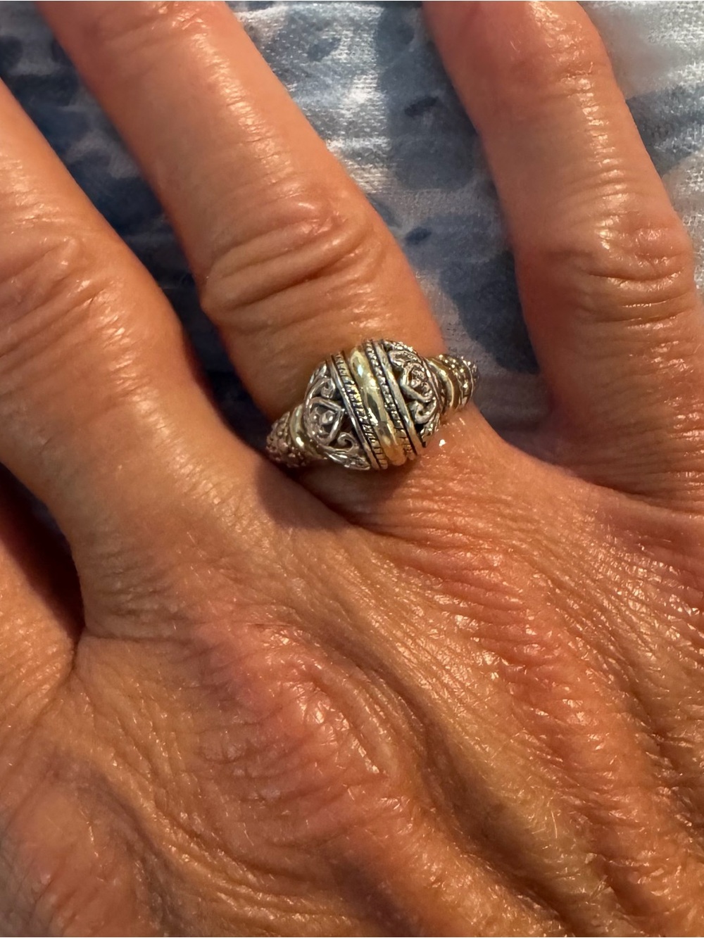 Intricate Two-Tone Filigree Dome Ring - Silver and Gold